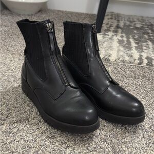 Anne Klein Black Ankle Leather Booties with Zipper